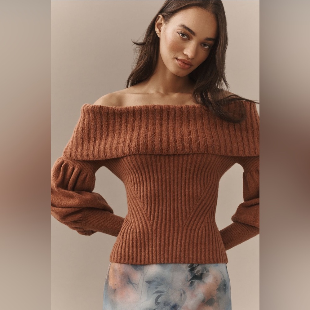 ✨ Anthropologie Tessa Off-The-Shoulder Puff-Sleeve Sweater Sz XL